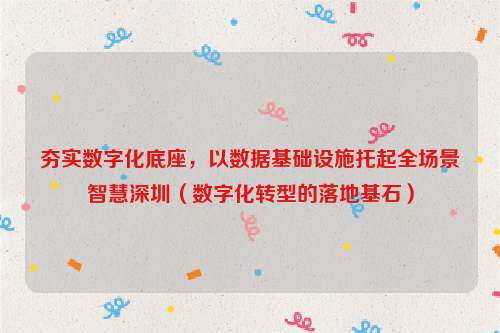 夯实数字化底座，以数据基础设施托起全场景智慧深圳（数字化转型的落地基石）