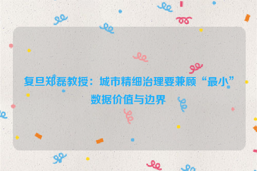 复旦郑磊教授：城市精细治理要兼顾“最小”数据价值与边界